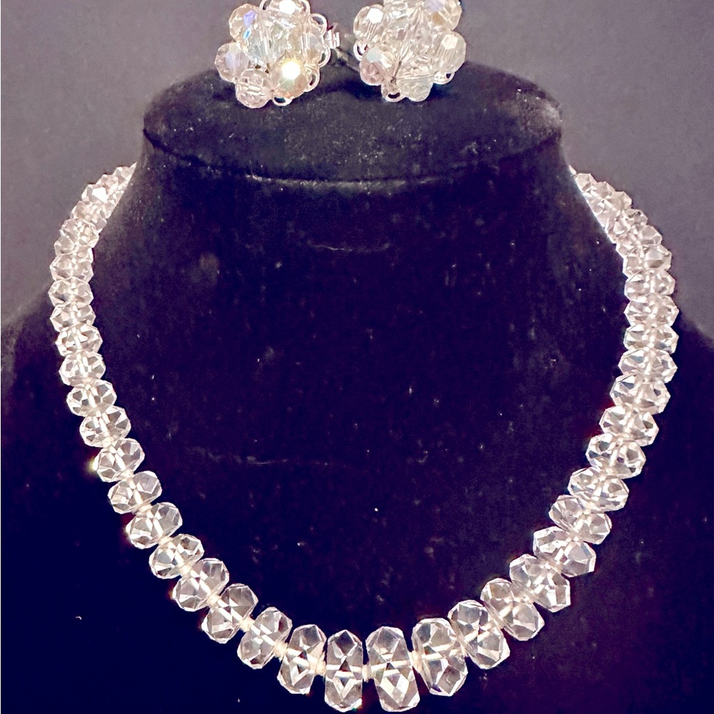 Vintage art deco faceted Rock Crystal Quartz graduated necklace sterling silver